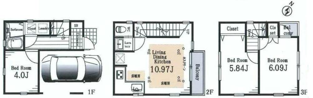 Floor plan. (B Building), Price 27,800,000 yen, 3LDK, Land area 41.74 sq m , Building area 75.08 sq m