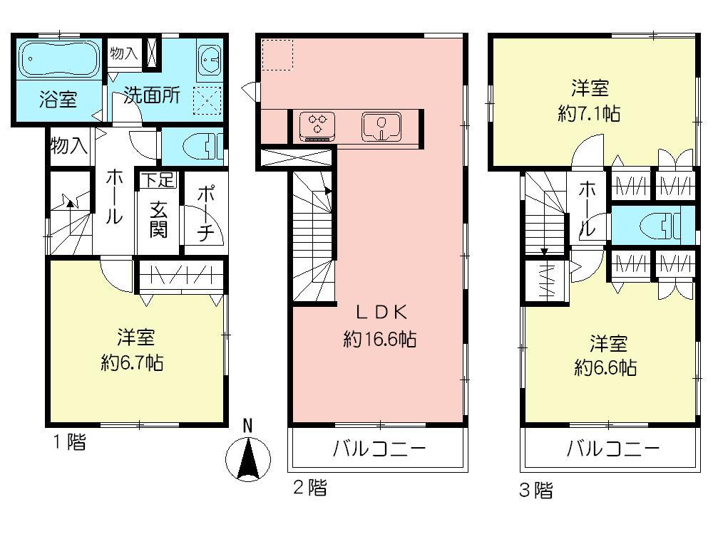 Floor plan. (B Building), Price 34,800,000 yen, 3LDK, Land area 51.4 sq m , Building area 93.55 sq m
