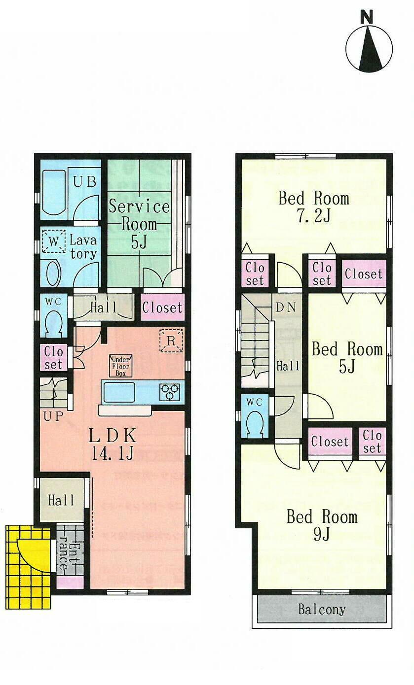 Floor plan. (5 Building), Price 42,800,000 yen, 3LDK+S, Land area 93.76 sq m , Building area 93.14 sq m