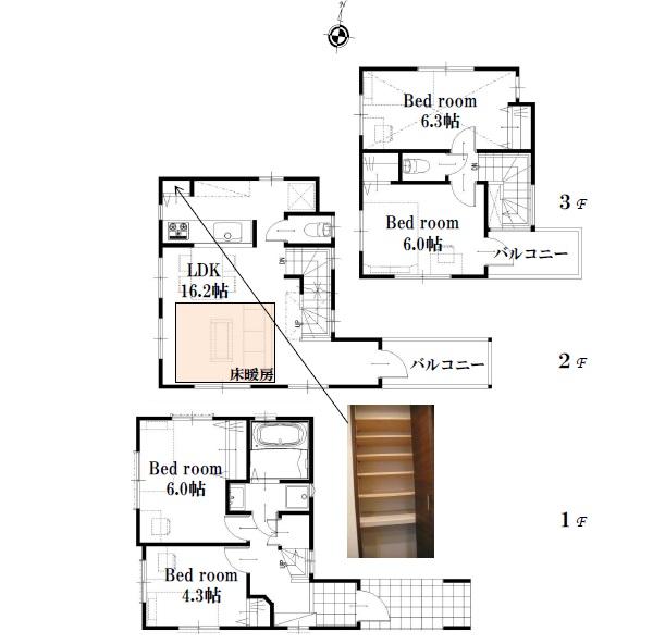 Floor plan. (B Building), Price 29,800,000 yen, 4LDK, Land area 64.69 sq m , Building area 88.32 sq m