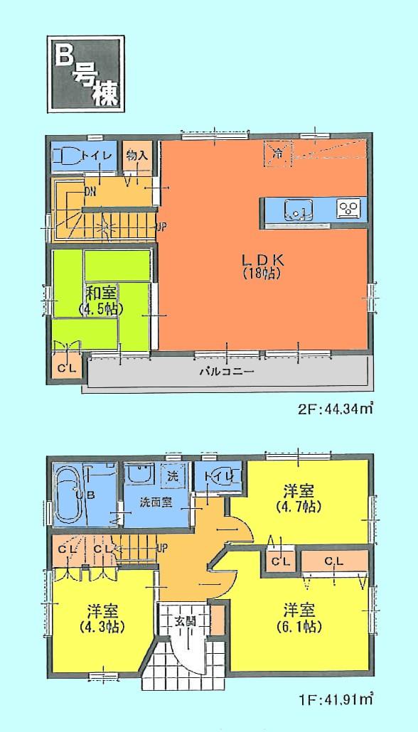Floor plan. (B Building), Price 41,800,000 yen, 4LDK, Land area 74.49 sq m , Building area 90.3 sq m