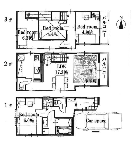 Floor plan. (A Building), Price 32,300,000 yen, 4LDK, Land area 53.27 sq m , Building area 88.14 sq m