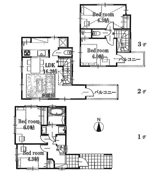 Floor plan. (B Building), Price 29,800,000 yen, 4LDK, Land area 64.69 sq m , Building area 88.32 sq m