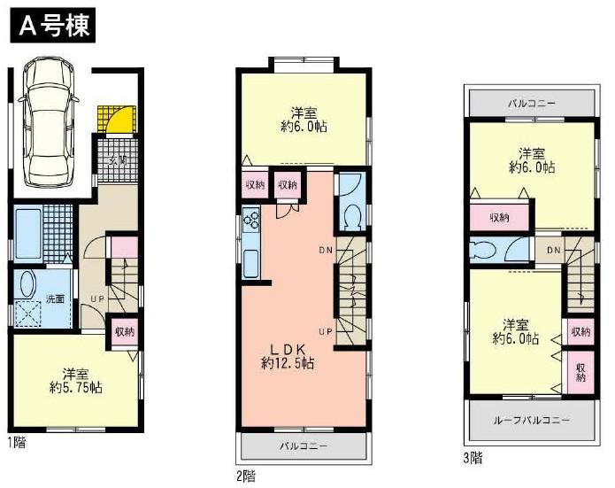 Floor plan. (A Building), Price 34,800,000 yen, 4LDK, Land area 50.17 sq m , Building area 102.42 sq m