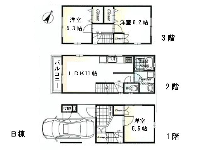 Floor plan. (B Building), Price 25,800,000 yen, 3LDK, Land area 46.6 sq m , Building area 83.39 sq m