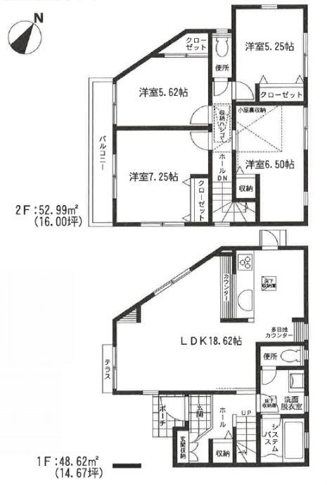 Floor plan. 37.5 million yen, 4LDK, Land area 111.53 sq m , Building area 100.19 sq m LDK18.62 Pledge Face-to-face kitchen The main bedroom 7.25 Pledge There is attic storage