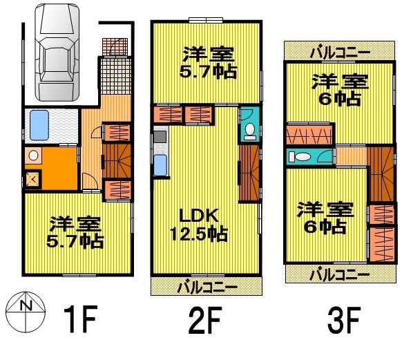 Floor plan. (A Building), Price 34,800,000 yen, 4LDK, Land area 50.17 sq m , Building area 102.42 sq m