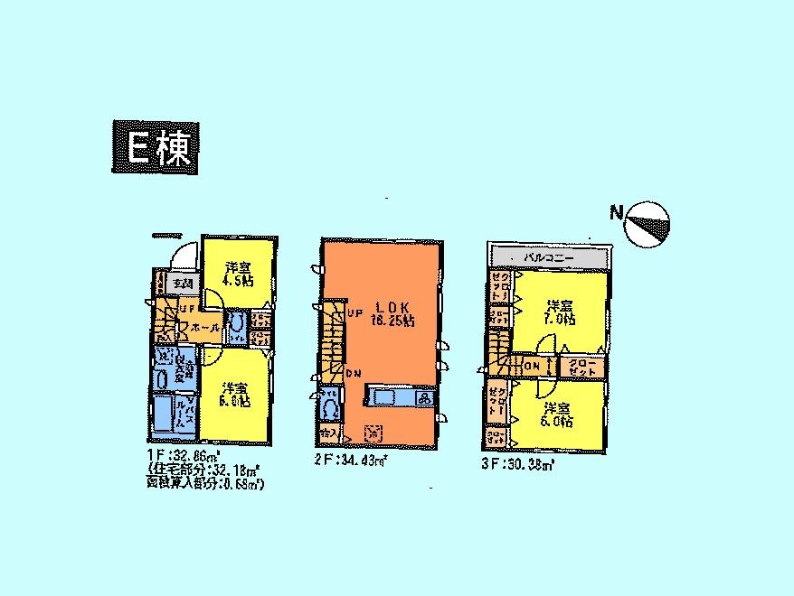 Floor plan. (E Building), Price 33,900,000 yen, 4LDK, Land area 78.2 sq m , Building area 97.67 sq m