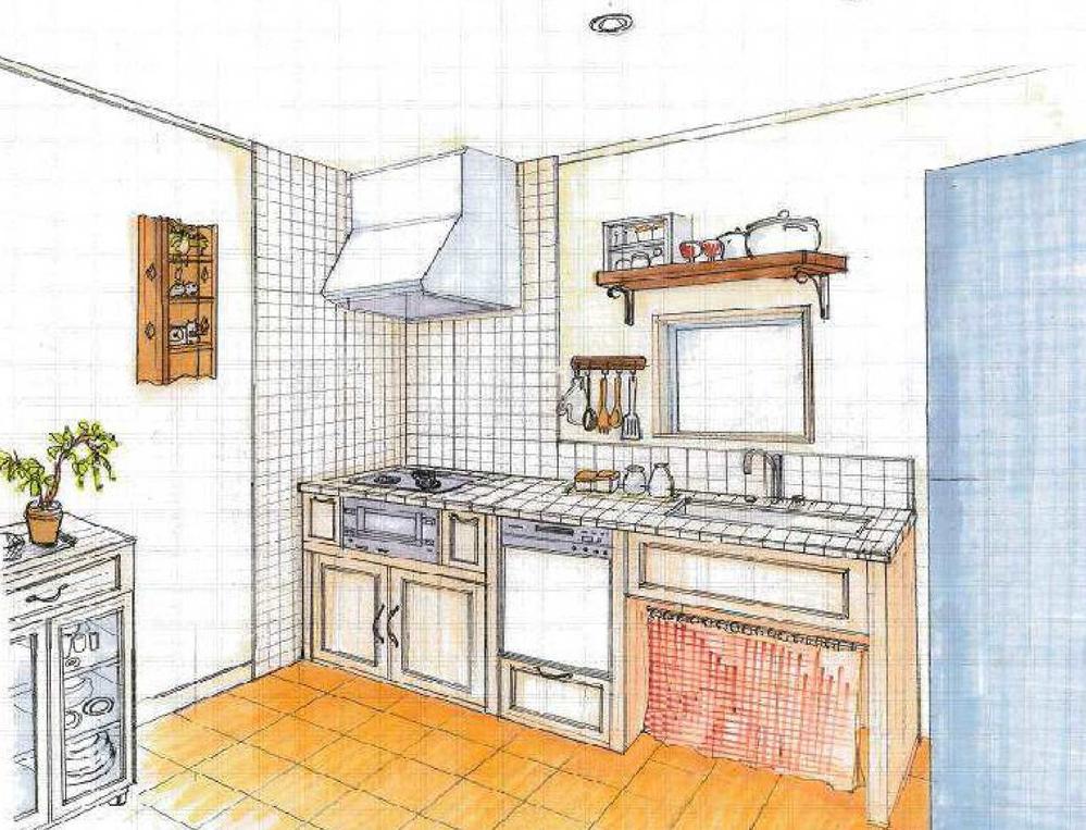 Rendering (introspection). Kitchen Rendering: By the wall with the kitchen, Shelves and decoration on the wall, Because it is attached to, such as interior wider range of arrangements.