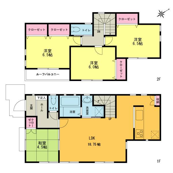 Floor plan. (A Building), Price 58,800,000 yen, 4LDK, Land area 125.18 sq m , Building area 99.36 sq m