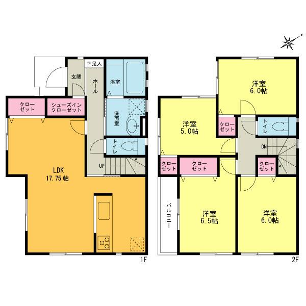 Floor plan. (D Building), Price 58,800,000 yen, 4LDK, Land area 125.04 sq m , Building area 99.36 sq m