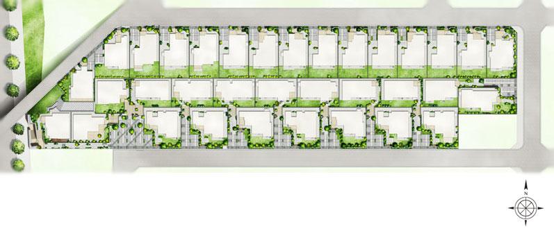 The entire compartment Figure. 165 sq m more than the land area of ​​room. In addition to the location of the top of full openness hill, Achieve a city block design of the southern tiers that bring natural light and wind to all mansion. (Site layout)