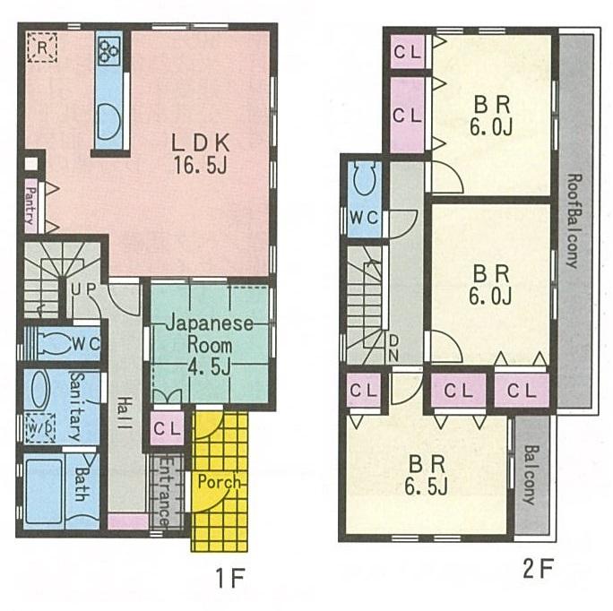 Floor plan. (E Building), Price 53,800,000 yen, 4LDK, Land area 136.21 sq m , Building area 99.36 sq m