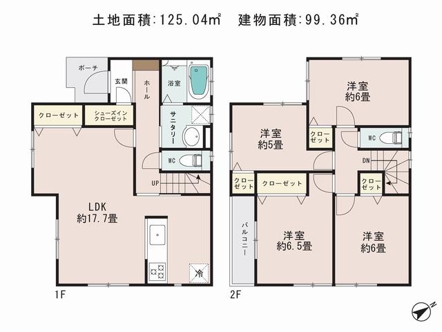 Floor plan. (D), Price 58,800,000 yen, 4LDK, Land area 125.04 sq m , Building area 99.36 sq m
