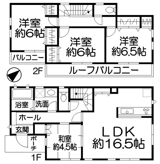 Floor plan. (E Building), Price 51,800,000 yen, 4LDK, Land area 136.21 sq m , Building area 99.36 sq m