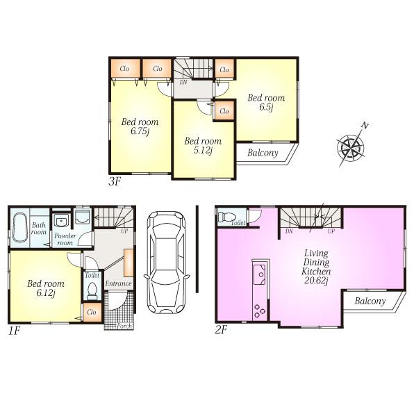 Floor plan. (F Building), Price 38,800,000 yen, 4LDK, Land area 56.61 sq m , Building area 113.43 sq m