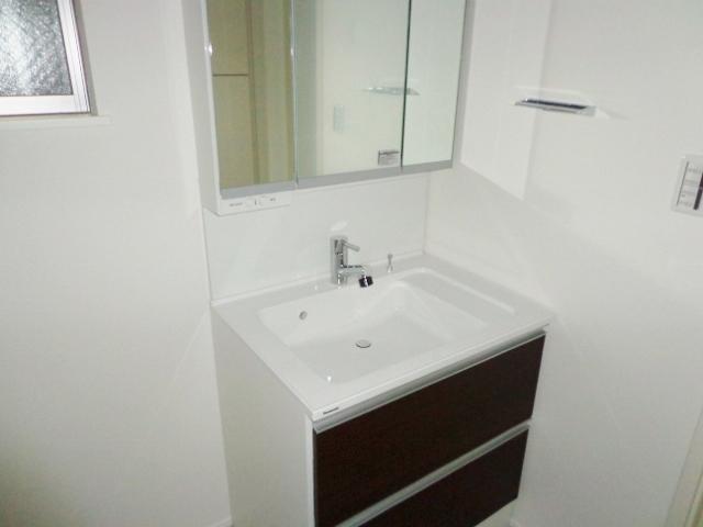 Wash basin, toilet. Bathroom vanity