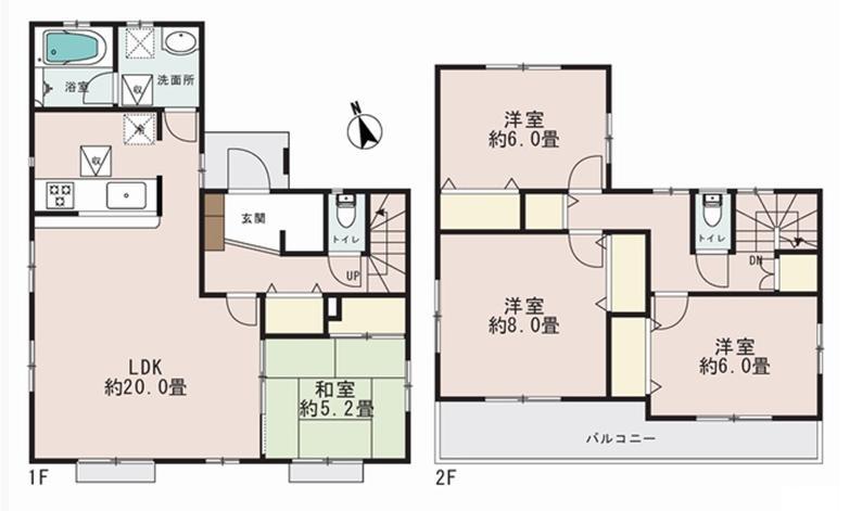Floor plan. (1 Building), Price 58,800,000 yen, 4LDK, Land area 175.11 sq m , Building area 110.54 sq m
