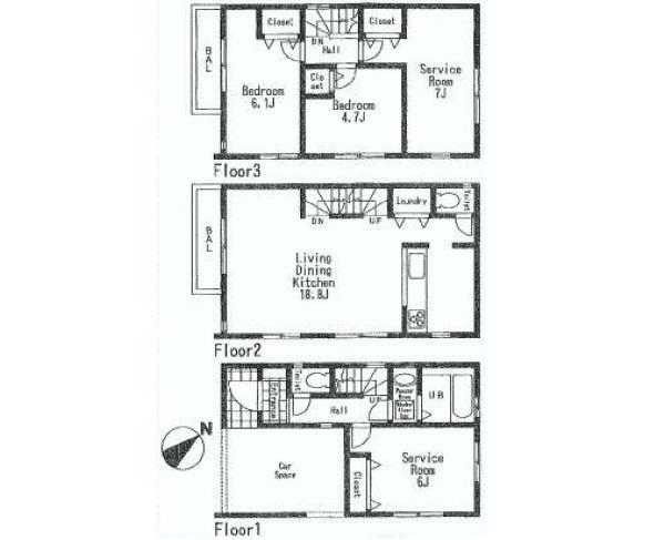 Floor plan. (A Building), Price 30,800,000 yen, 4LDK, Land area 60.89 sq m , Building area 106 sq m