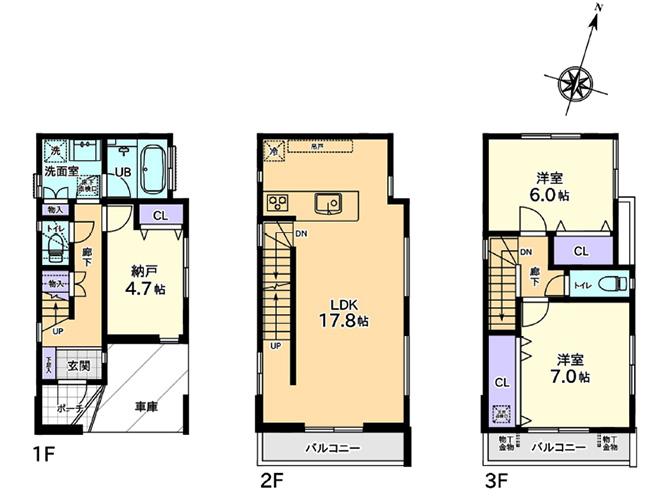 Floor plan. (B Building), Price 33,800,000 yen, 2LDK+S, Land area 54.6 sq m , Building area 99.36 sq m