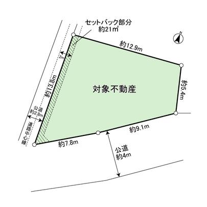 Compartment figure. Southeast ・ West of the corner lot Including the part about 21 sq m, which requires a set back to the land area