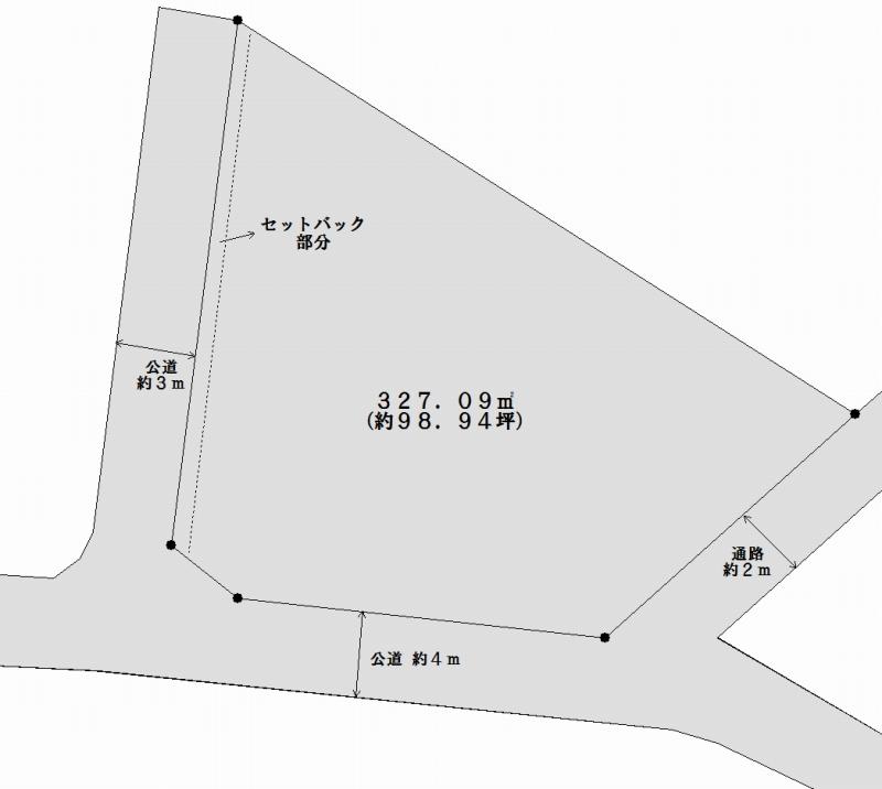 Compartment figure. Land price 9.8 million yen, Land area 327.09 sq m east Mu set-back for the passage