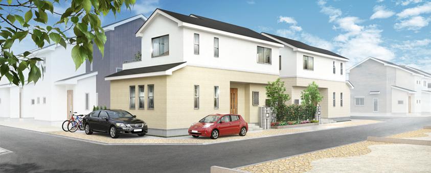 Rendering (appearance). Secure a parking space two minutes to clear plan of building Rendering 4LDK. Unified outside the structure of the waveform to be reminiscent of the sea of Yokosuka, To form a more beautiful cityscape.