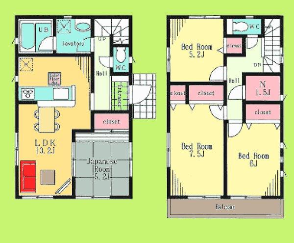 Floor plan. 28.8 million yen, 4LDK, Land area 94.54 sq m , Building area 92.34 sq m