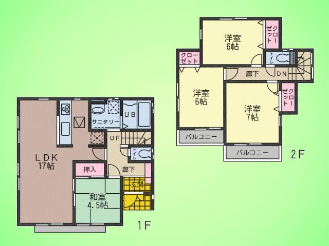 Floor plan. (Building 2), Price 33,800,000 yen, 4LDK, Land area 131.16 sq m , Building area 96.05 sq m