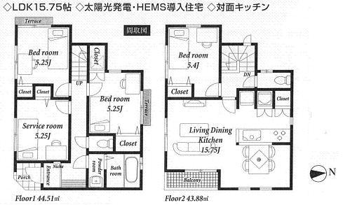 Floor plan. 32,800,000 yen, 4LDK, Land area 90.77 sq m , Building area 88.39 sq m