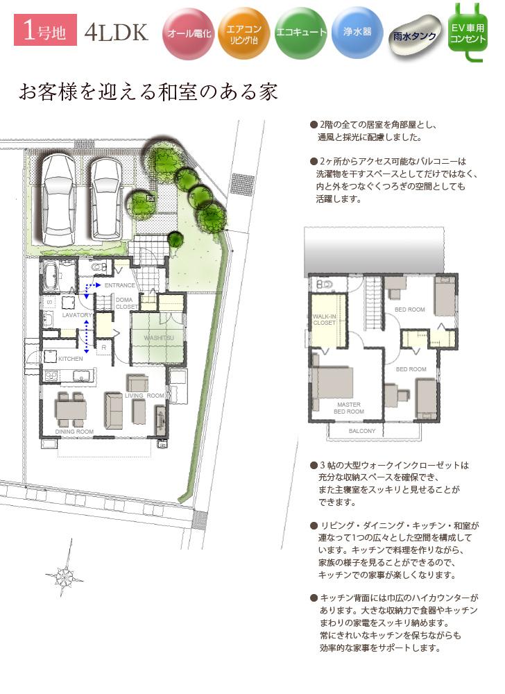 Floor plan.  [No. 1 destination] So we have drawn on the basis of the Plan view] drawings, Plan and the outer structure ・ Planting, such as might actually differ slightly from.  Also, furniture ・ Car, etc. are not included in the price.