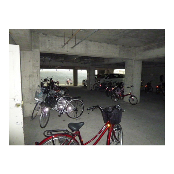 Parking lot. Bicycle parking lot with with a roof on the first floor
