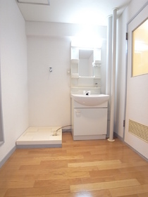 Washroom. Independent washbasin, Washing machine in the room.