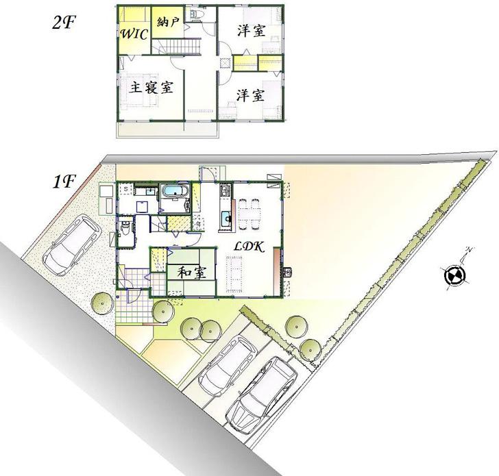Floor plan.  [No. 10 place] So we have drawn on the basis of the Plan view] drawings, Plan and the outer structure ・ Planting, such as might actually differ slightly from.  Also, furniture ・ Car, etc. are not included in the price. (WIC: walk-in closet)