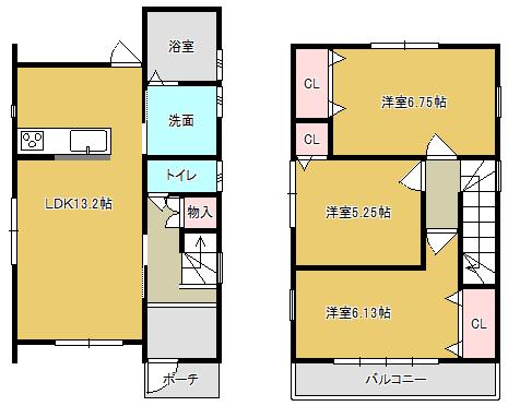 Floor plan. 25,200,000 yen, 3LDK, Land area 93.54 sq m , Building area 74.52 sq m