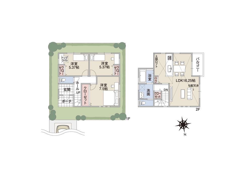 Building plan example (floor plan). Building plan example (No. 2 destination D plan) 3LDK, Land price 12,890,000 yen, Land area 127.86 sq m , Building price 15,070,000 yen, Building area 82.62 sq m