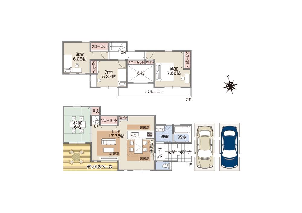 Building plan example (floor plan). Building plan example (No. 5 locations) 4LDK, Land price 13,320,000 yen, Land area 151.32 sq m , Building price 16,420,000 yen, Building area 95.31 sq m