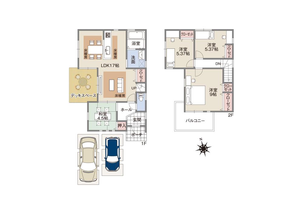 Building plan example (floor plan). Building plan example (No. 7 locations) 4LDK, Land price 14,760,000 yen, Land area 115 sq m , Building price 15,870,000 yen, Building area 91.52 sq m