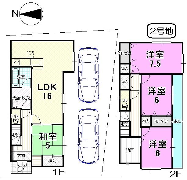 Floor plan. (No. 2 locations), Price 23,900,000 yen, 4LDK+S, Land area 108.09 sq m , Building area 100.44 sq m