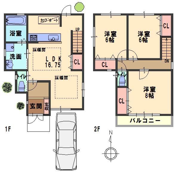 Floor plan. 23.8 million yen, 3LDK, Land area 91.34 sq m , Building area 89.51 sq m LDK is 16.75 Pledge ☆ Cupboard and front door storage also comes in the standard.