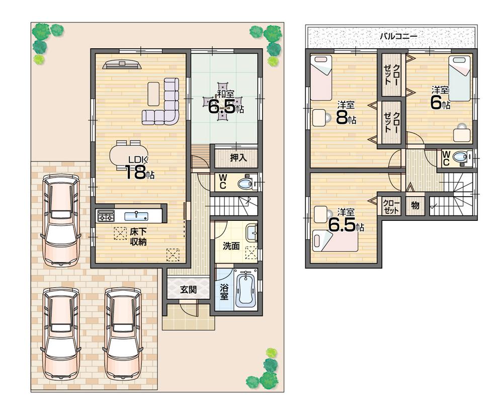 Floor plan. (Building 2), Price 27,900,000 yen, 4LDK, Land area 175.99 sq m , Building area 100.44 sq m