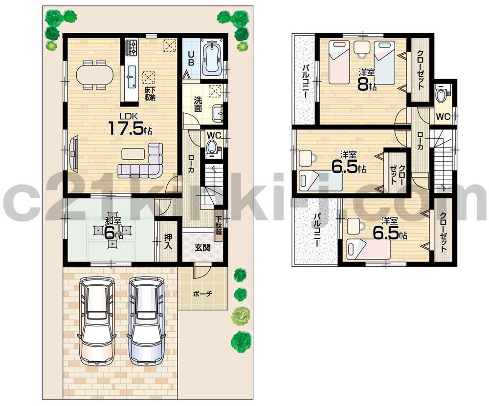 Floor plan. 24,800,000 yen, 4LDK, Land area 184.79 sq m , Building area 105.98 sq m spacious LDK17 quires more South toward balcony 2 places