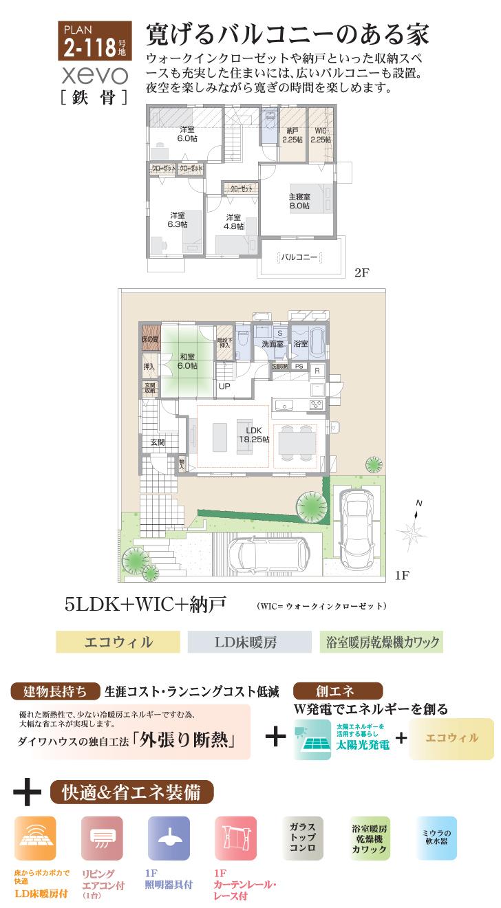 Floor plan.  [2-118 No. land] So we have drawn on the basis of the Plan view] drawings, Plan and the outer structure ・ Planting, such as might actually differ slightly from.  Also, furniture ・ Car, etc. are not included in the price. 