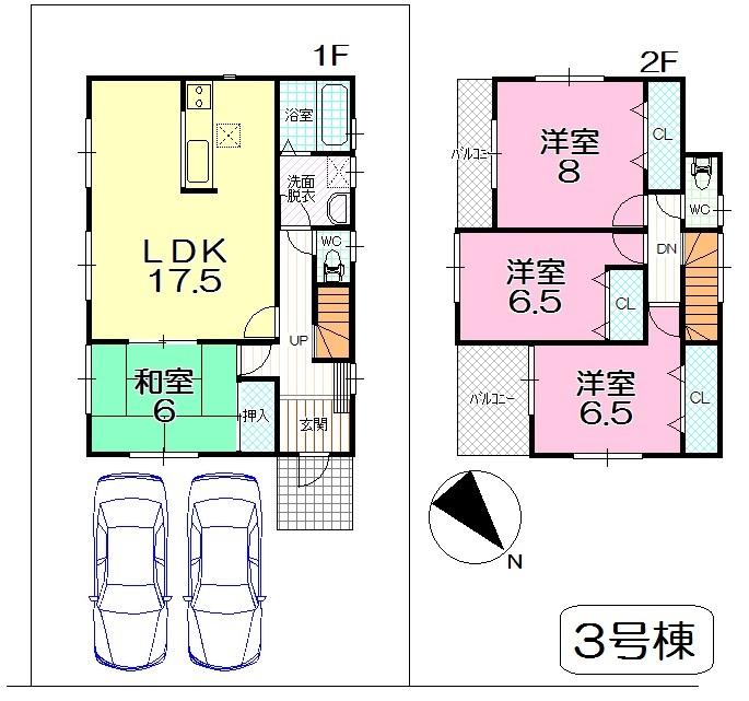 Floor plan. (No. 3 locations), Price 24,800,000 yen, 4LDK, Land area 184.79 sq m , Building area 105.98 sq m