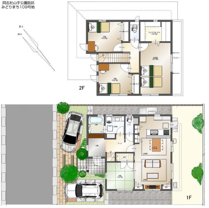 Floor plan. So we have drawn on the basis of the Plan view] drawings, Plan and the outer structure ・ Planting, such as might actually differ slightly from.  Also, Although 1F furniture is included in the price, car ・ bicycle ・ Consumer electronics ・ Etc. 2F furniture not included in the price. 