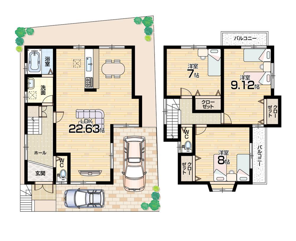 Floor plan. (Phase 2 No. 9 locations), Price 22.6 million yen, 3LDK, Land area 105.28 sq m , Building area 104.89 sq m