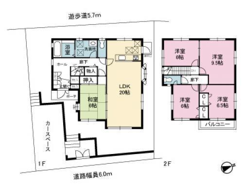 Floor plan. 43,800,000 yen, 5LDK, Land area 179.53 sq m , Building area 125.72 sq m JR Yamatehigashi Station 3-minute walk. 