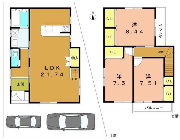 Floor plan. 21,200,000 yen, 3LDK, Land area 101.77 sq m , Building area 101.4 sq m Floor