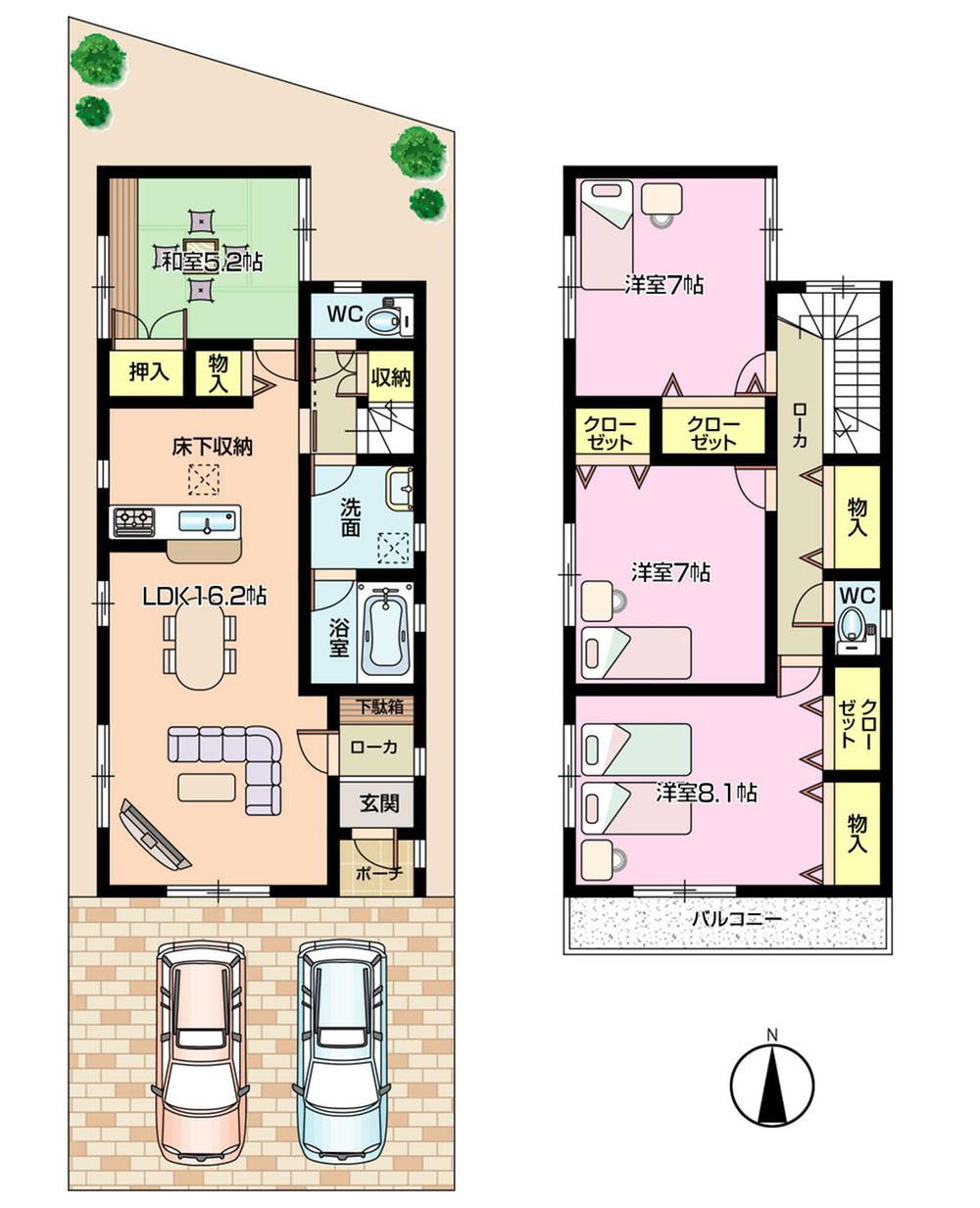 Floor plan. (Building 2), Price 23,900,000 yen, 4LDK, Land area 120.1 sq m , Building area 102.86 sq m