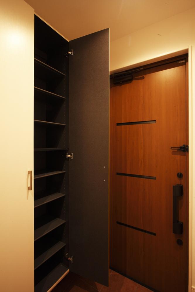 Entrance. Large shoe box in the foyer. Also tightly secured storage.